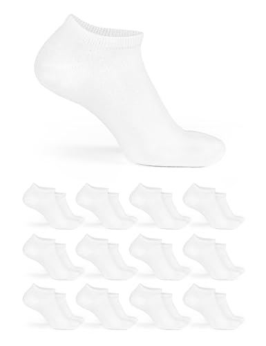 Basic Treasure Lot de 12 paires de socquettes de sport unisexes – Coton respirant – Chaussettes basses – Blanc – Taille 39-42