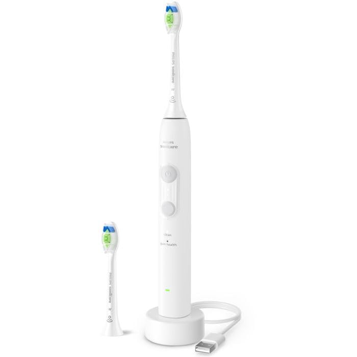 Philips Brosse à dents électrique Series 4100 HX4042/41, 31000 mouvements/min, capteur de pression, minuterie, 2 modes, 2 têtes, blanc