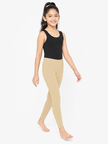 Image of BODYCARE Girls Cotton Stretch Leggings, Elastic Waist Ankle Length Leggings for Kids, Soft