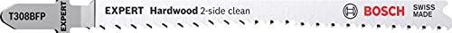 Bosch Professional 3x Expert ‘Hardwood 2-Side Clean’ T 308 BFP Jigsaw Blade (for Kitchen countertop, Plastic coated boards, Length 117 mm, Accessories Jigsaw)