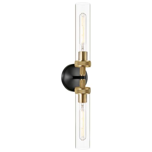LaLuLa Bathroom Vanity Light,Knurled Texture Linear Black and Gold Wall Sconces,Clear Glass Tube Vanity Lighting Fixtures,Modern Hardwired Wall Mounted Light,Indoor Wall Lights for Bedroom,Hallway