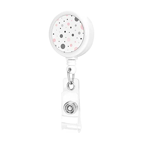 Pink Gray White Modern Polka Dot Pattern Printed Retractable Badge Holders Carabiner Badge Holder Retractable Keychain Badge Reel Â€“ Badge Clip With 22.8 Inches Pull Cord #TOP1