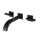 Wall Mounted Bathroom Sink Faucet, Sprinkle Black Matte Bathroom Faucet Pop Up Drain, Double Hole...