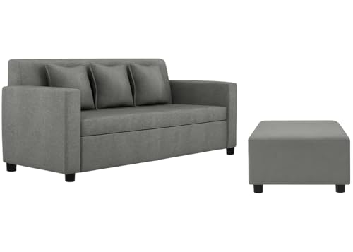 Image of 3+1+1 Seater Sofa Set with Ottoman - Modern Velvet Fabric Sofa Set for Living Room, Deep Seating Comfort - Grey