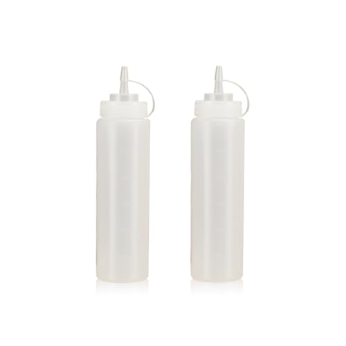 WELKOR Squeeze Bottles for Sauces Leak-Proof Condiment Dispenser BPA-Free Kitchen Restaurant Squeeze Bottle Set with Wide Mouth for Ketchup Mustard Syrup Dressings (White 2Pack-24oz(600ml))
