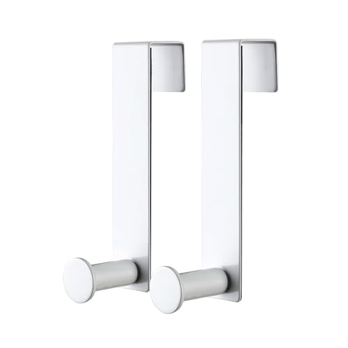 Hooks for Cabinets and Cupboards Doors, Shower Hooks Towel Hanger for Glass Door, Towel Hooks for Kitchen Bathroom Cabinets Cupboards, Stainless Steel Utility Hooks, Pack of 2, White