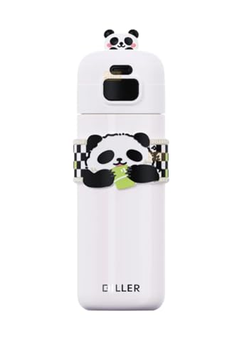 480 ml Panda Desenli Paslanmaz Çelik Termos, Pipetli/Pipetsiz, El Askılı