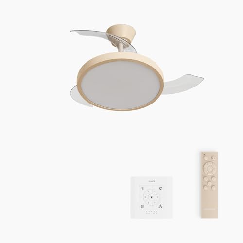 CREATE / WIND CLEAR STUDIO S/Ventilador de techo con luz arena con controlador de pared y mando / 40W, Temporizador, Ø 91 cm, aspas retráctiles, 3 temperaturas de luz, función verano-invierno
