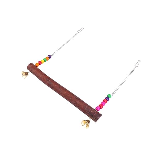 Abaodam Parrot Wooden Swing for Birds Fashion Hanging Suspension Bridge with Cute Bells Safe for Pet Feet for African Grey Macaw Cockatoos Random Bead Colors