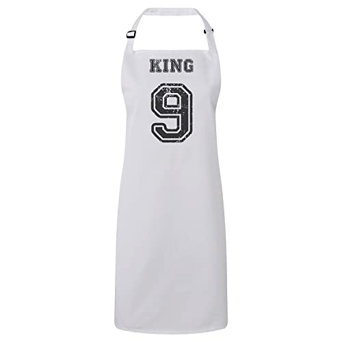 Tablier cuisine blanc King 9 lavable et anti-taches pour passionné de foot