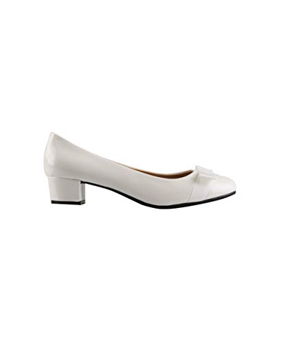 Image of Women Low Block Heel Court Shoes Patent Ballerinas (White, 6), 4241-WHT-6