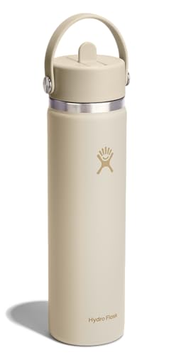 Image of Hydro Flask Water Bottle - Insulated Stainless Steel - Wide Mouth Flex Straw Lid, Non Spill, Leakproof and Refillable in 24 Oz Coconut Cream