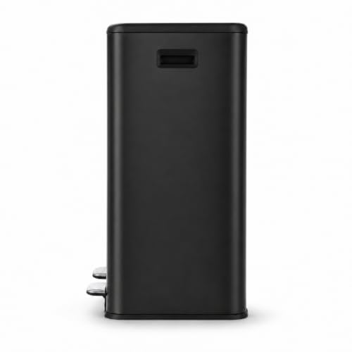 Image of Home Zone Living 16 Gallon Kitchen Trash Can with Dual Compartments for Recycling, Stainless Steel, Matte Black, 60 Liters Total