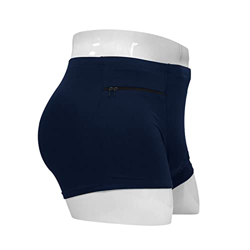 LUEXBOX Pocket Underwear for Men with Secret Hidden Pocket, Travel Boxer Briefs, 4 Packs (Dark Blue)2