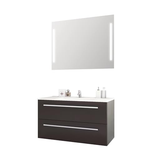 Sieper I Waschtisch mit Unterschrank 90 x 50 cm und Spiegel mit Beleuchtung, Badmöbel Set Libato I Anthrazit