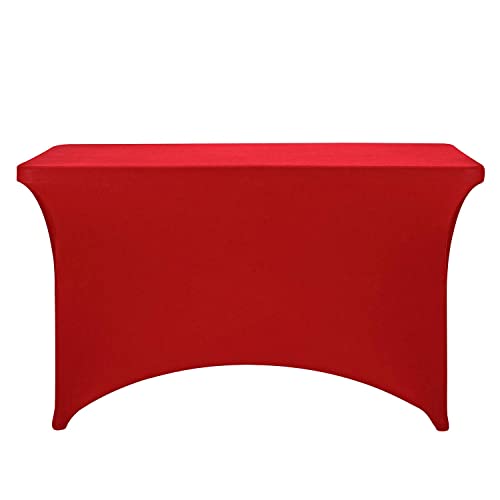 Image of FORLIFE 2Pack Spandex Table Covers,Fitted Tablecloth for Rectangular Tables, Stretch Patio Table Covers, Universal Spandex Table Cover for Wedding, Banquet, Party (4ft, Red)