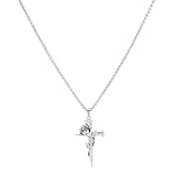 jtkhaweh Classic Niche Necklace Light Rose Cross Necklace Silver 60Cm