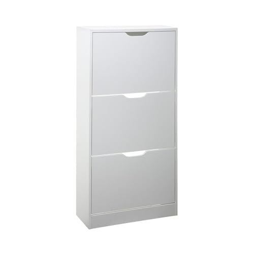 OWIJI Scarpiera Salvaspazio Slim Ingresso Bianca Legno 3 Ripiani Dimensioni Compatte 60 x 119 x 23,3 Ante Moderno MDF Compatta Doppia Profondità Salone Camera a Scomparsa Naturale