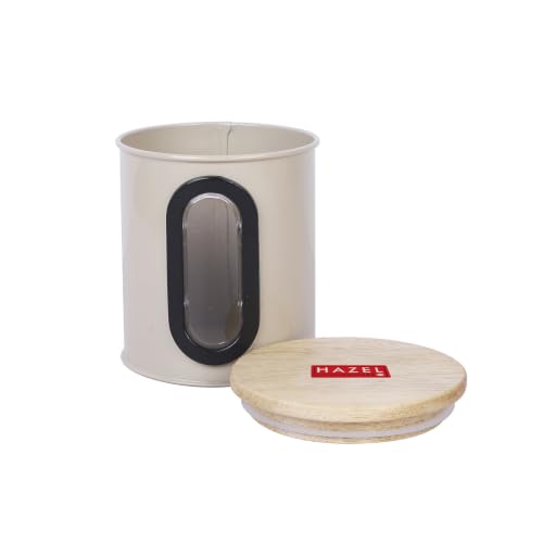 Image of HAZEL Airtight Kitchen Storage Container with Wooden Lid & See Through Oval Window 500ml