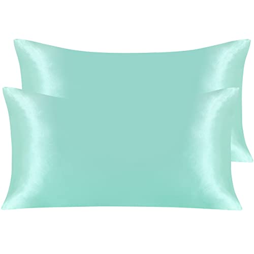 NTBAY King Satin Pillowcases, Set of 2, Light Blue