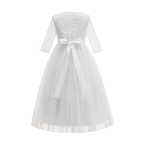 Flower Girl Dress Vintage Floral Lace 3/4 Sleeves Wedding Formal Dress Pageant Birthday Party Tulle Pearls Ball Gowns2