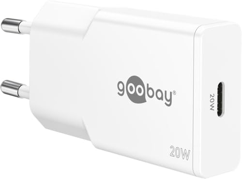 goobay Chargeur Rapide USB-C PD GaN Slim, Adaptateur Secteur 20W, Compatible Samsung Smartphones et Tablettes, Blanc