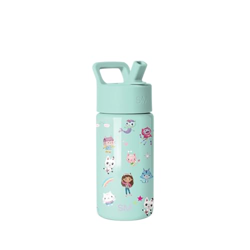 Simple Modern Gabbys Dollhouse Kids Water Bottle with Straw Lid | 14oz Insulated Stainless Steel Kids Tumbler & Spill Proof Toddler Cup for School Girls Boys | Summit | Gabbys Friends