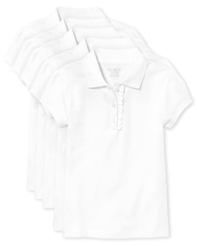 The Children's Place Girls Short Sleeve Ruffle Pique Polo,White 5 Pack,L (10/12)