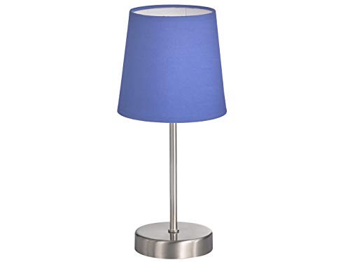 Lampe de table classique avec abat-jour en tissu bleu marine/bleu marine Ø 14 cm Hauteur 32 cm – Nickel mat avec ampoule LED E14 – Éclairage de table intemporel