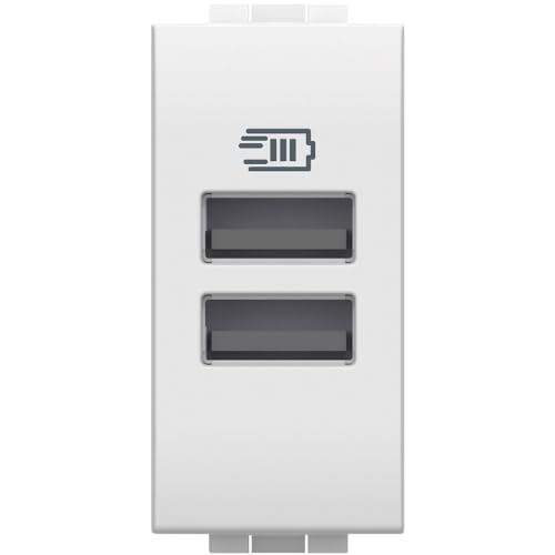 Chargeur USB double type A Bticino N4191AA alimentation murale 15W blanche