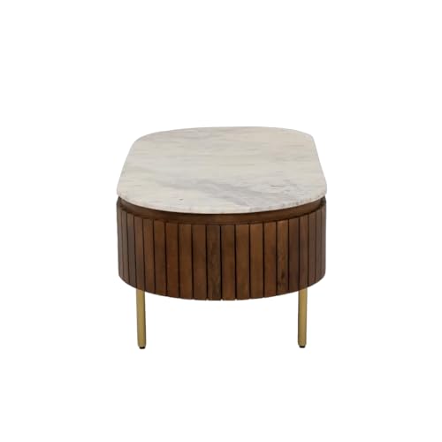 Image of The Attic Carlston Coffee Table, Coffee Table for Living Room, Solid Wood Centre Table with Ceramic Top, Tobacco Brown Finish