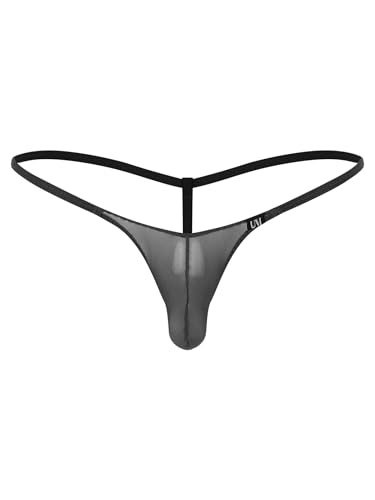Vxuxlje Men's See Through Bulge Pouch T-Back G-String Mesh Sheer Low Rise Micro Thongs Tangas