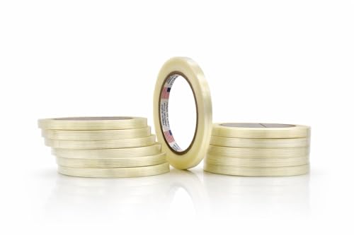 WOD UFST39 Fiberglass Reinforced Filament Strapping Tape, 3/8 inch x 60 yds. 4 Mil (Pack of 12) Filaments Run Lengthwise
