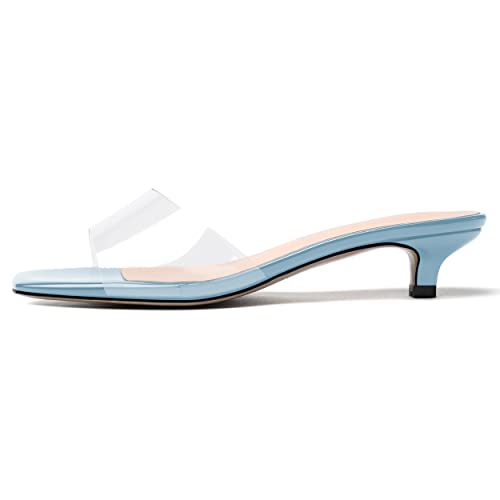 WAYDERNS Women's Clear PVC Open Toe Square Toe Slip On Solid Patent Fashion Work Kitten Low Heel Heeled Sandals 1.5 Inch2