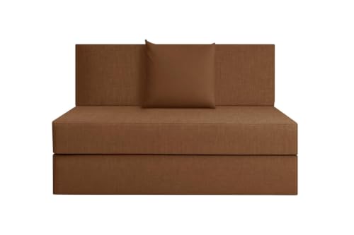 Image of Rosebell 1 Seater Sofa Cum Bed - Brown | 3x6 Feet | Jute Fabric with Removable Washable Cover & Cushion | Space-Saving Furniture for Home & Office