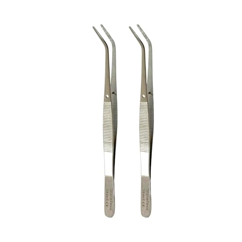2 Pack | Cotton Dressing Pliers 6in, Serrated, Curved - with Guide Pin - Diagnostic Dental, Lab Instruments