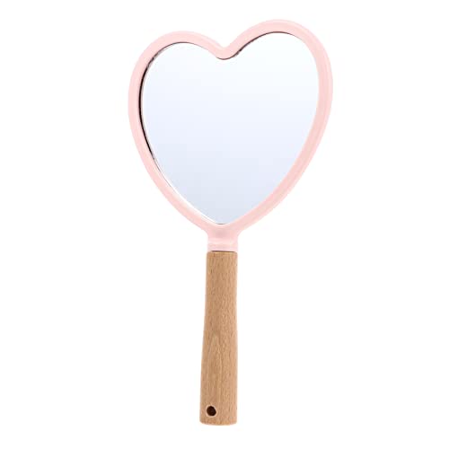 Espejo de Maquillaje de Mano con Mango de Madera Rosa