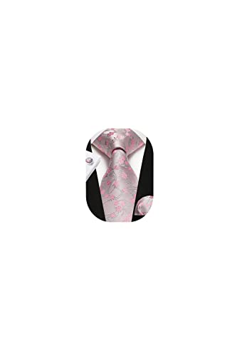 Image of Enlision Ties for Men Floral Tie Handkerchief Cufflinks Set Formal Flower Classic Mens Necktie & Pocket Square Wedding