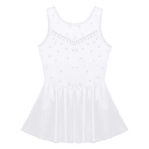 Aislor Kids Big Girls Sparkly Rhinestones Ballet Dance Gymnastic Leotard Tutu Dress Figure Ice Skating Active Dress Rhinestone White 10 Years - Thumbnail 4
