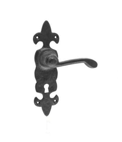 Designer Levers Fleur-De-Lis Türgriff mit Schloss, Schlüsselloch, 7,1/2 Zoll, Schwarz, Antik, 1 Paar Cover
