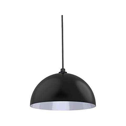 Steel Lighting Co. Brentwood Pendant Light | Ceiling Mounted | 14 inch Round Dome | Modern Contemporary Farmhouse Style Made in America | Black Cord | Matte Black Exterior/White Interior Cover