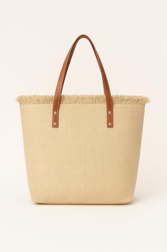 Image of GRECIILOOKS Eco Canvas Boho Tote Bag for Women, Spacious Jute Handbag with Faux Leather Straps, Frayed Edge & Floral Print, Lightweight Shoulder Bag for Beach Travel Shopping Work