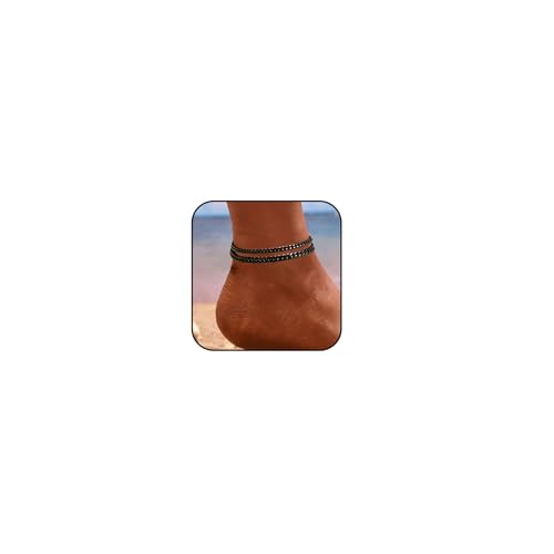 Image of Silver Ankle Bracelets for Women Waterproof Stainless Steel Anklet Adjustable Layered Cuban Silver Anklets Set Summer Beach Foot Jewelry Gift