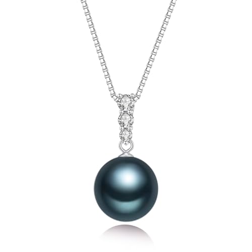 YAMI Black Tahitian Pearl Pendant Necklace, 11-13mm Saltwater Cultured Round Pearls, 925 Sterling Silver with 18+2IN Adjustable Chain β Elegant Luxury Jewelry Gift for Women