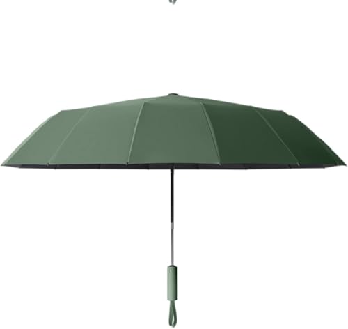 CNfhFRY paraguas, Paraguas de viaje plegable y resistente al viento, doble quilla 16 varillas que se abren cierran automáticamente, protección contra rayos ultravioleta(Dark Green)