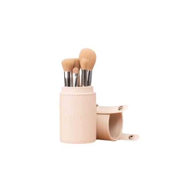 Farmasi Mini 5 Piece Makeup Brush Set - Cream, Synthetic Bristles, Includes Blush & Powder, Foundation, Concealer, Eyeshadow, Blending Brushes, Travel Size