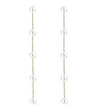 LOKLIFFAI 925 Sterling Silver Threader Earrings Pearl Ball Drop Long Chain Earrings for Women and Gi