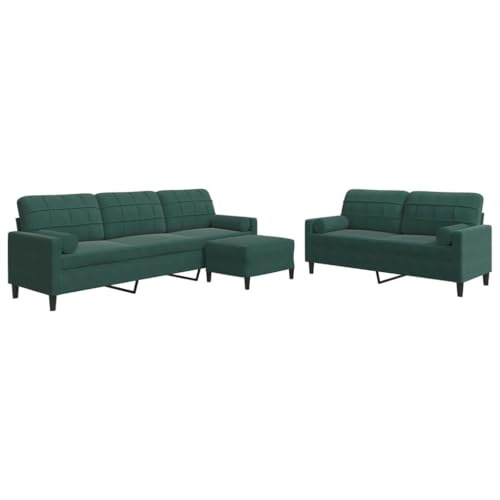Gecheer 3-TLG. Sofagarnitur Sessel Couch Sofa Wohnzimmersofa Couchgarnitur Designsofa Sitzmöbel Polstermöbel mit Kissen und Nackenrollen Dunkelgrün Samt – Bild 3