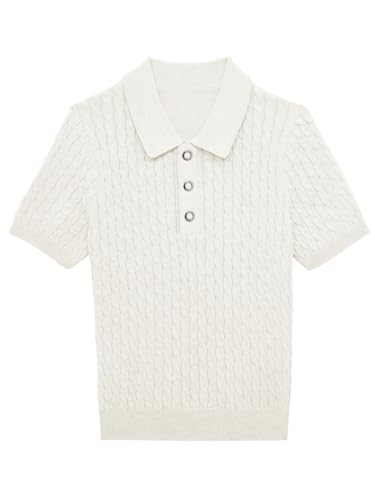 Image of Haloumoning Boys Cable Knit Polo Shirt Sweater Kids Short Sleeve Fashion Pullover T-Shirts Clothes 5-14 Years