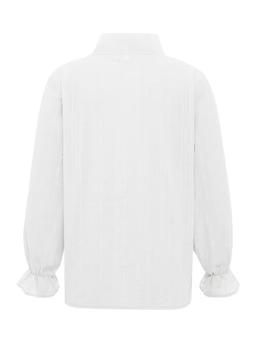 Kids Girls Long Flounce Sleeve Button Down Shirt Elegant Bow Tie Mock Neck Pearls Ruffle Blouse Top2